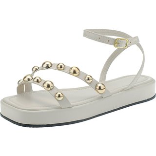 Sandalia Fem Maduda Flatform Meia Esfera Moda Conforto Off White