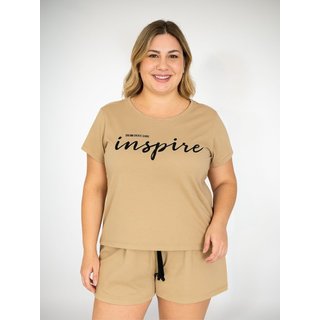Pijama Algodão Plus Size manga curta Inês - Bege Areia