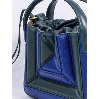 Bolsa Miss Puse Couro Legítimo Mini Cecília Azul Bic e Verde