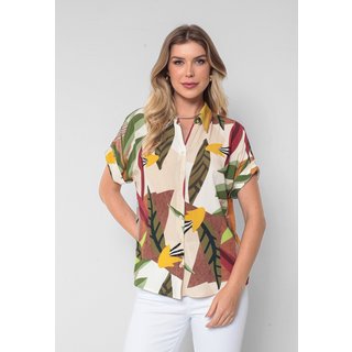 Camisa Intens Manga Curta Viscose Bege