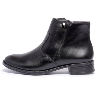 Bota Montaria Cano Curto Feminina Ferrile em Couro Zíper Preta