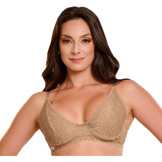 Sutiã Rendado Gabi Lingerie Meia Taça com Aro Sem Bojo Poliamida Bege