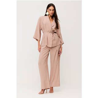 Calça Pantalona Lisa Com Amarração Bege Desertico Charry