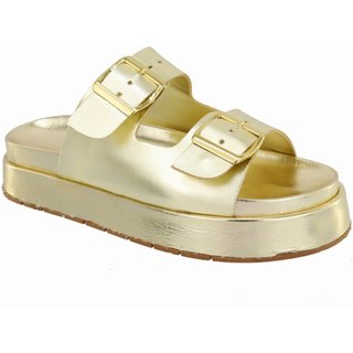 Sandalia Papete Rasteira Feminina Ouro Light Sola Alta Tellini Store