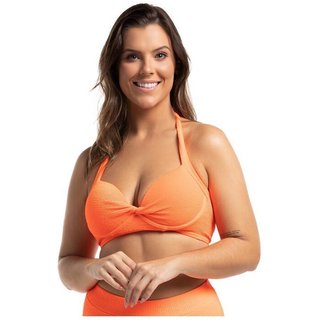 Top Biquíni Avulso Meia Taça com Aro Borboleta Textura Anarruga Laranja Neon