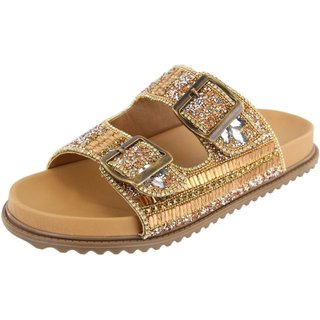 Sandalia Papete Miçangas Brilho Pedraria Strass Cristais Fino Lançamento Verão 2023 Agnes Veronez Dourado