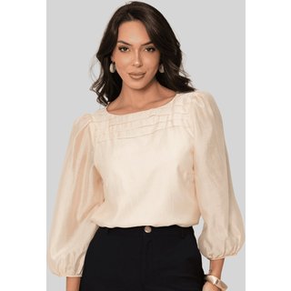 Blusa Miss e Misses Ivana Manga Longa C/Prega Frente Bege