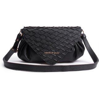 BOLSA FEMININA EM COURO TRANSVERSAL PRETA “POLLY D'AVILA”