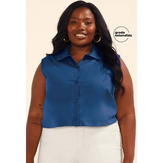 Camisa Feminina Tricoline Sem Mangas Marialícia Azul