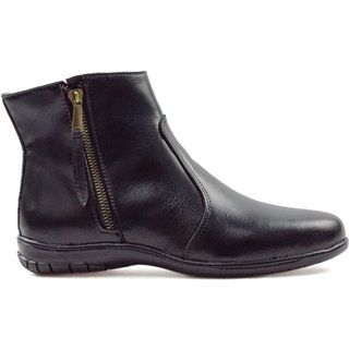 Bota Feminina Herlim Cano Curto Couro Salto Baixo Zíper Conforto Preto