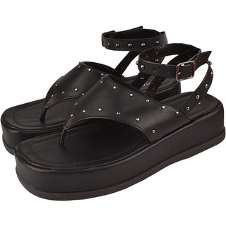 Sandália Plataforma Feminina Chinelo Donatella Shoes Macio Confortável Flatform Hotfix Rebite Spike Preto