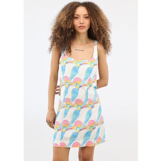 Vestido Feminino FARM Estampa Tucanos Decote Quadrado Off-White