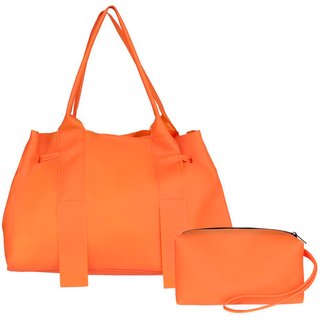 Bolsa Feminina de Praia Silicone Impermeavel Com Necessarie Laranja