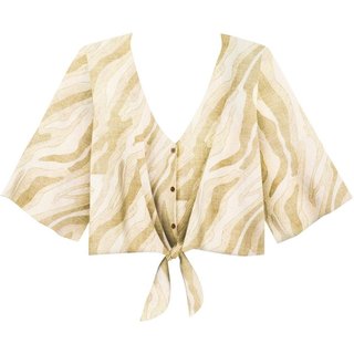 Blusa Estampada De Mangas Curtas Com Amarração