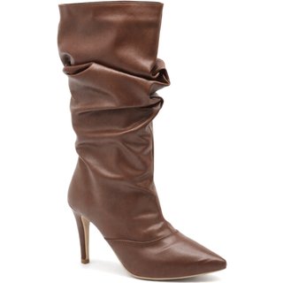 Bota Feminina Cano Longo Slouchy Salto Alto Fino Sete Sales 1714 Cacau