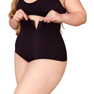 Cinta Alta Pós-parto Plus Size Cirúrgica Modeladora Cintura com Fecho Média Compressão Shanty Lingerie Preto