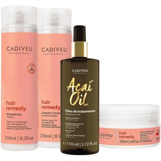 Kit Cadiveu Essentials Hair Remedy Shampoo Condicionador Máscara e Açaí Oil 110 (4 produtos)