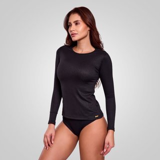 Blusa Feminina Segunda Pele em Algodão Manga Longa Sofia Preto