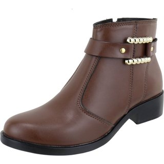Botinha Detalhe No Cano Basica Confortavel Macia Cano Curto Agnes Veronez Chocolate