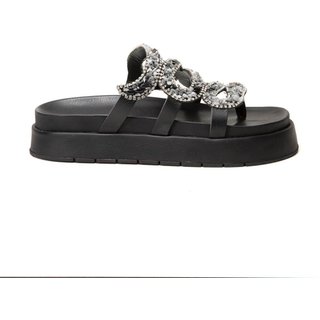 Sandália Papete Feminina Solado Flatform Cobra Pedraria Dourado 33 Preto