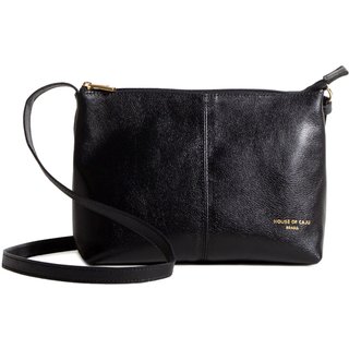 BOLSA FEMININA EM COURO TRANSVERSAL PRETA "ESTER SEMEDO"""