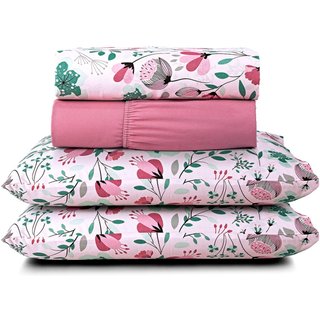 Jogo Cama Lençol Casa Scarpa Celi Casal Padrão Estampado Micropercal 200 Fios 4 Peças Bothanica Floral Rosa