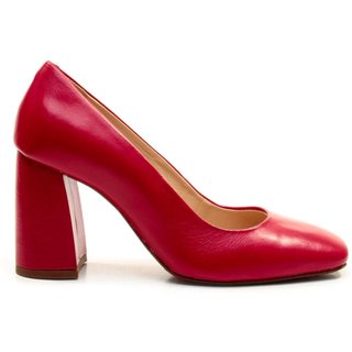 Scarpin Couro Vermelho Salto Alto Bloco Cecconello 2441011-2
