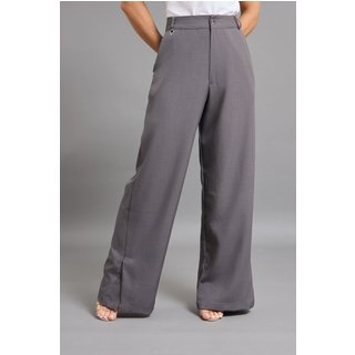 Calça Alfaiataria Feminina Pantalona Dialogo Jeans Chumbo