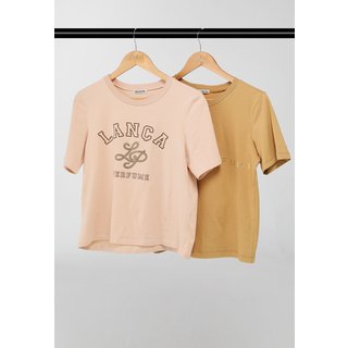Camiseta Feminina Lança Perfume Logo Metalizado Mostarda