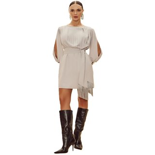 Vestido Dimy Franja Solto Cinza