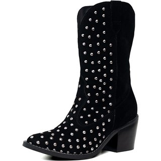 Bota Western Texana Bico Fino Country Preto Brilho Strass Tellini Store
