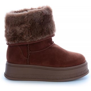 Bota de Pelos Forrada Salto Plataforma Cano Médio Caramelo Caramelo