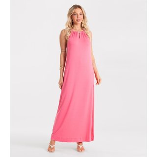 Vestido Feminino Longo Visco Maquinetada Rovitex Rosa