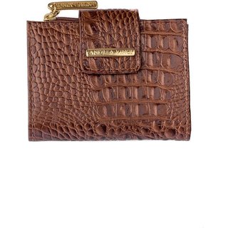 Carteira feminina de couro croco Linna Marrom