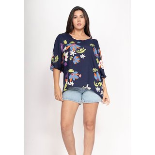 Blusa CabanaFree Morcego Ampla Tangará Estampa Festa das Flores Azul