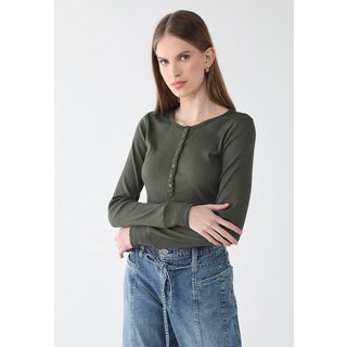 Blusa Manga Longa Feminina GAP Canelada Botões Verde