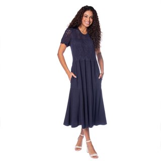 Vestido Feminino Biamar Midi Evasê Tricô Sarja Marinho