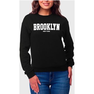 Moletom Gola Redonda Feminino Flanelado Estampa Brooklyn Preto