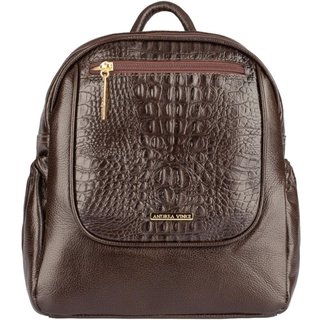 Mochila pequena de couro croco Estela - Café