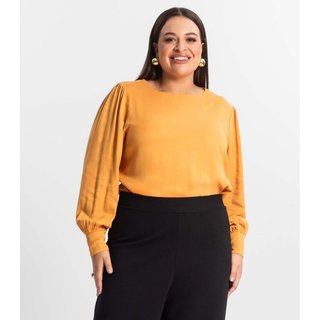 Blusa Plus Size Feminina Manga Longa Secret Glam Marrom