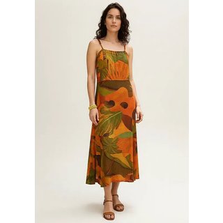 Vestido CabanaFree Midi Amazó Alça Fina Estampa Calor da Mata