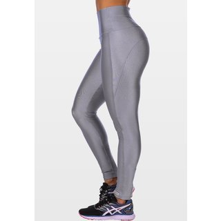 Calça Legging Fitness Cirrê Summer Soul Cós Alto Detalhe Zíper Prata