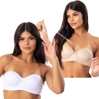 Kit 2 Sutiã Tomara Que Caia Reflexo Íntimo Com Bojo Alça Removível Transparente Branco e Bege