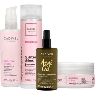 Kit Cadiveu Professional Essentials Quartzo Shine Shampoo Máscara Pré-Shampoo e Açaí Oil 60 (4 produtos)