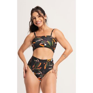 Biquíni MVB Modas Top Faixa Hot Pants Cintura Alta Tropical