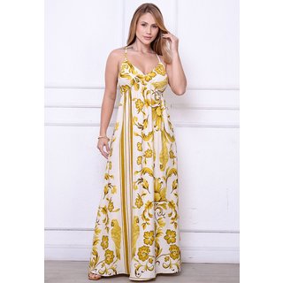 Vestido Maria – Longo com Decote nas Costas Estampado Amarelo