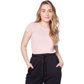 Blusa Feminina Giraffe Canelada Manga Curta Rosa Mescla