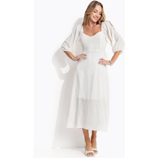 Vestido Em Voil Bordado Paetê Off White Quintess