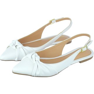 Mule Feminino Sapatilha Bico Fino Donatella Shoes Rasteira Slingback Nó Branco