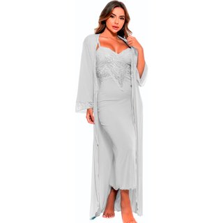 Robe Gabi Lingerie Longo Microfibra Rendado Branco